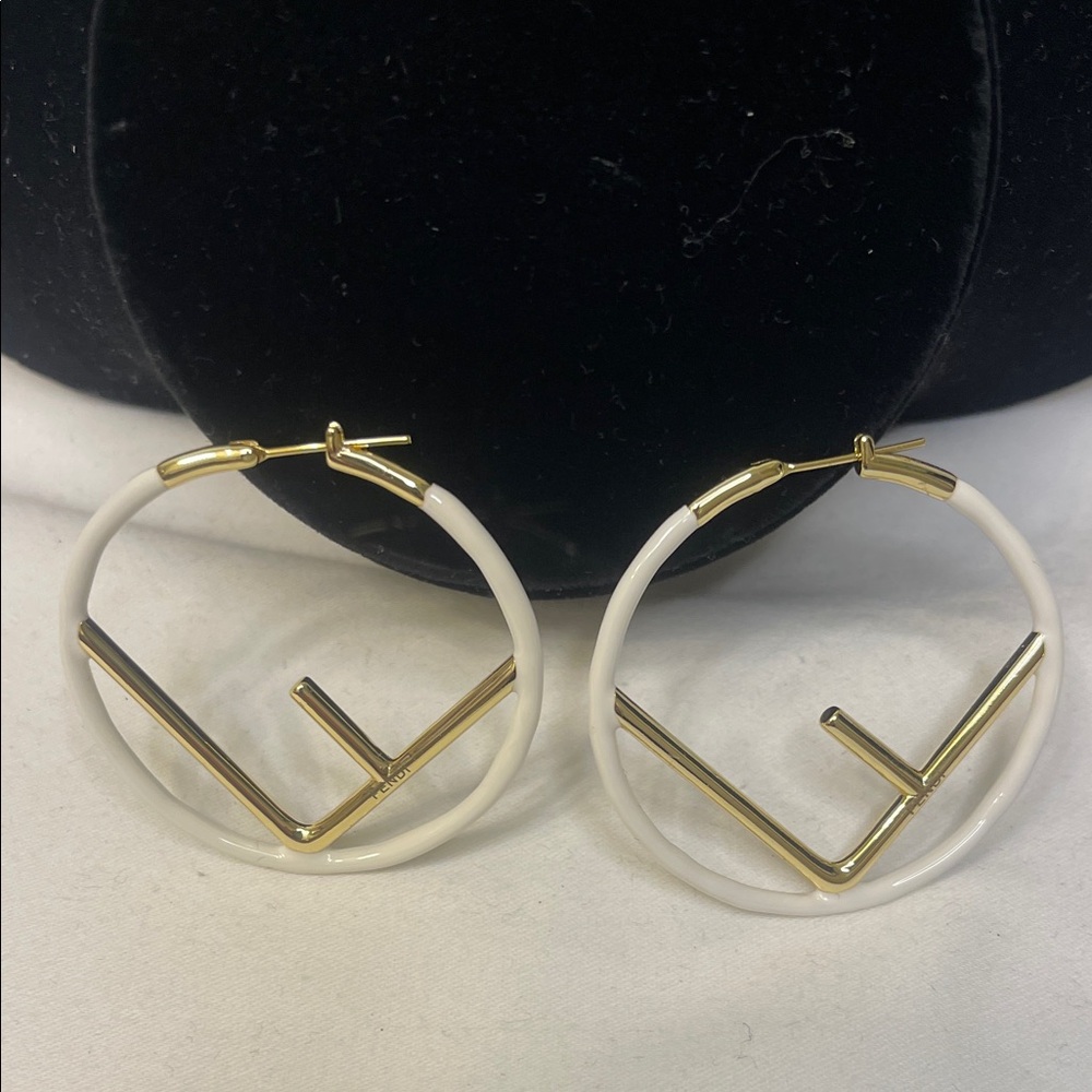 Gold and White Hoop Earrings